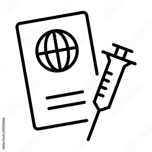 Travel vaccine passport line vector icon, representing health verification and international travel safety. Symbolizes vaccination proof, medical clearance, travel documents, and public health
