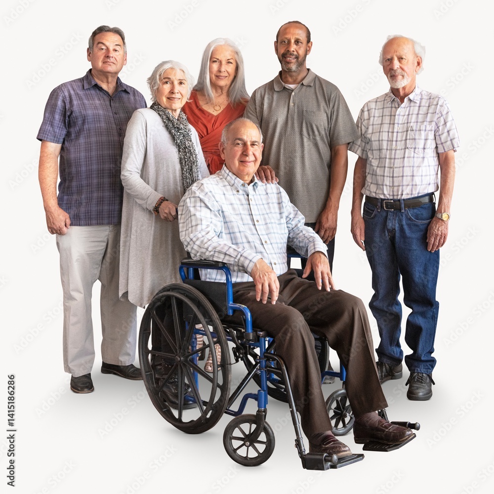 Diverse senior people, retirement home community