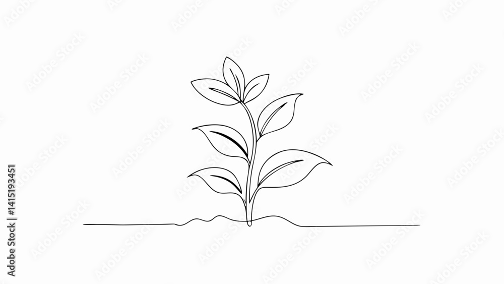 Fototapeta premium Continuous line vector of two hands supporting a growing plant, symbolizing agricultural care, sustainability, eco-friendly values, and environmental protection—ideal for organic farming or nature-the