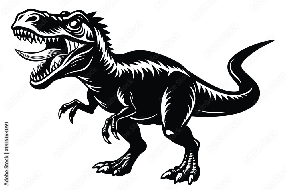 Obraz premium Angry dinosaur, Black and white vector illustration, animal silhouette