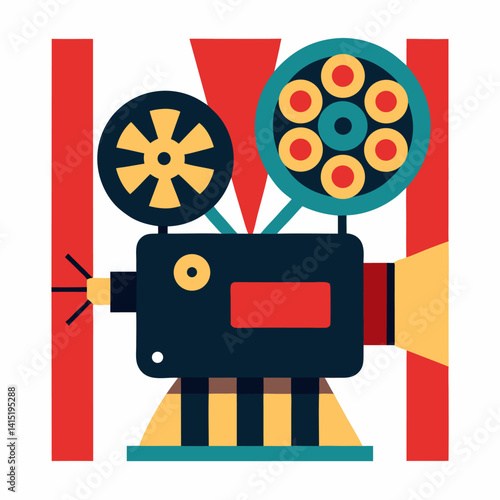 Retro cinema projector on poster. Vector on white background.
