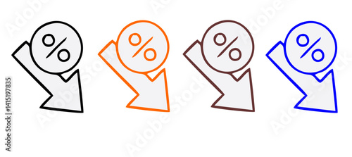 Percent arrow up and down icon. Isolated percentage increase and decrease symbols.