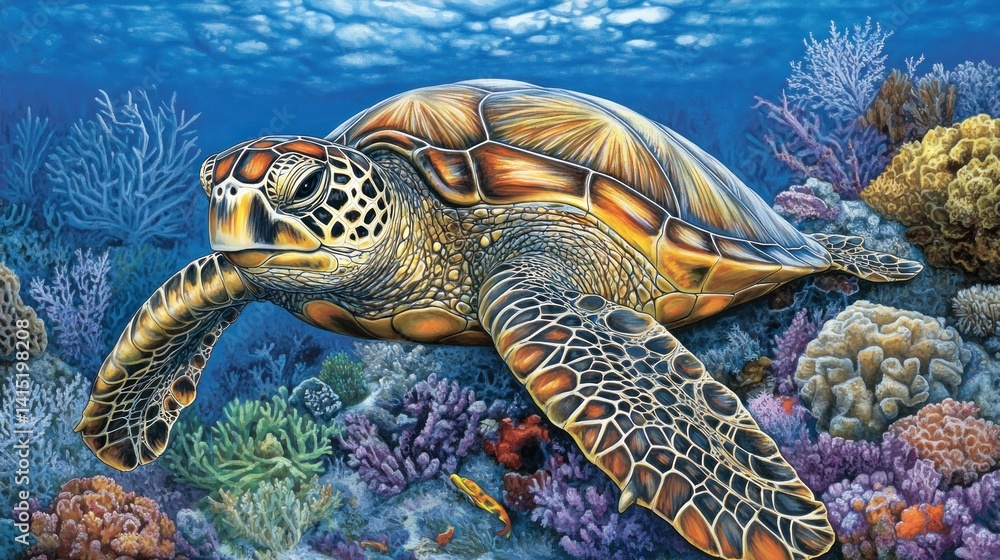 Fototapeta premium Ocean Turtle on Coral Reefs