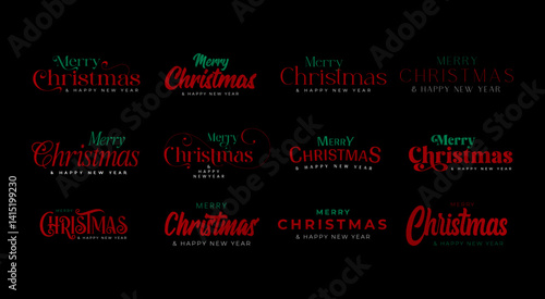Merry christmas and Happy New Year. Lettering design card template. Vector Illustration. A simple Merry Christmas typography design.