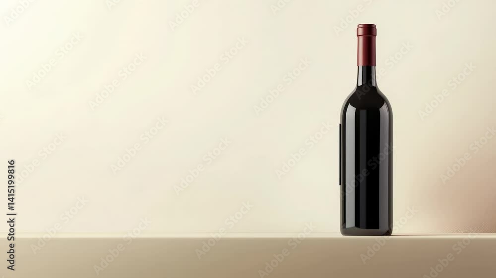Wine bottles featuring blank labels positioned on shelf against light beige background, providing optimal space for customizable branding and design purposes within product marketing context Wine bottles featuring blank labels positioned on shelf against light beige background, providing optimal space for customizable branding and design purposes within product marketing context