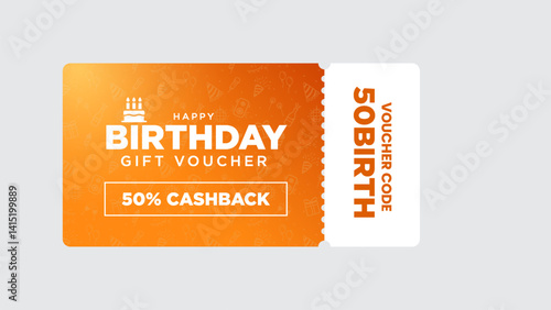 Birthday gift voucher card design. Cashback coupon promotion for birthday background vector illustration.
