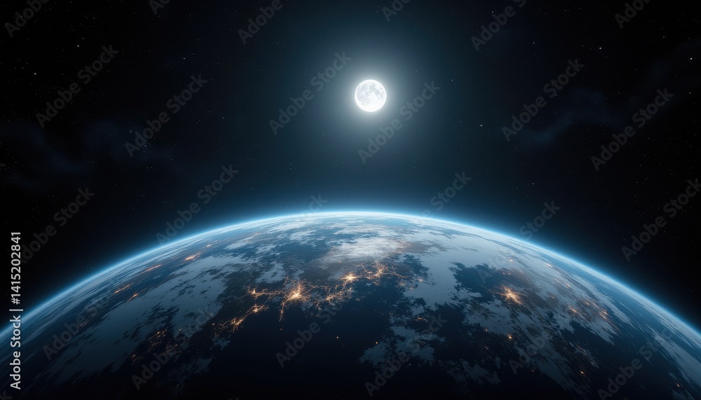 Fototapeta premium Earth, Moon, and Starscape