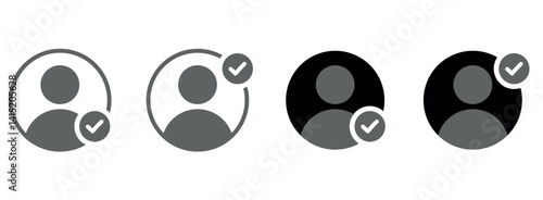 verified user icon set. Person profile avatar with plus, verified account symbol.verified contact, people, member, account Icon set. Person profile avatar with tick symbol. 
