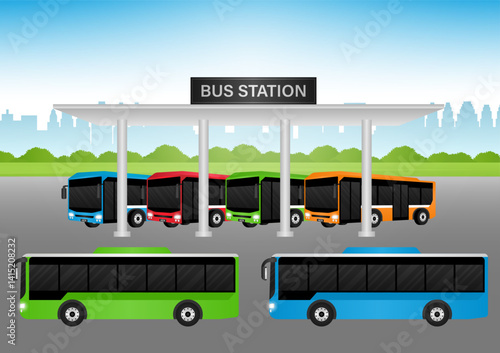 Bus Station. Bus Terminal. Vector Illustration.