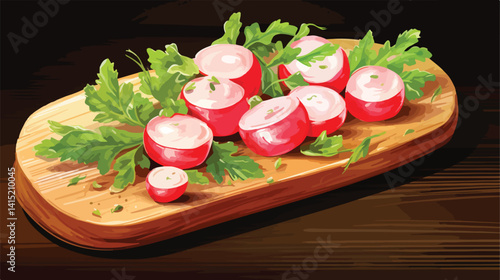 Delicious Radish Bruschettas on Wooden Table Board for Food Photography