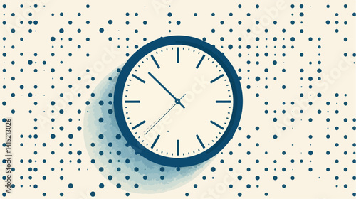 Clock and Time Icon on Dotted Background Vector Illustration