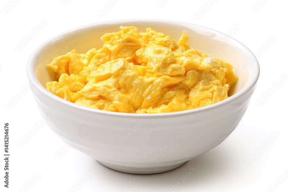 Freshly scrambled eggs in white bowl breakfast closeup fluffy healthy delicious morning simple light Freshly scrambled eggs in white bowl breakfast closeup fluffy healthy delicious morning simple light