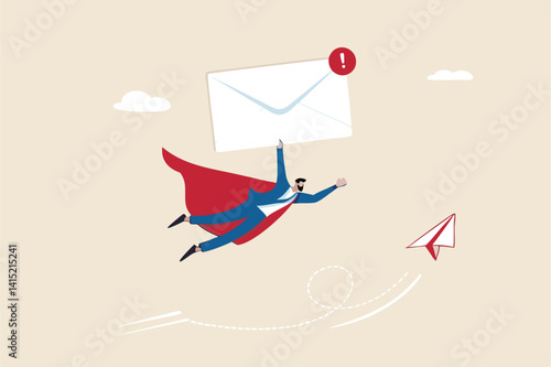 Sending email to communicate with client or customer, subscription newsletter automation, online advertising or mailing list service concept, professional businessman hero deliver big email envelope.