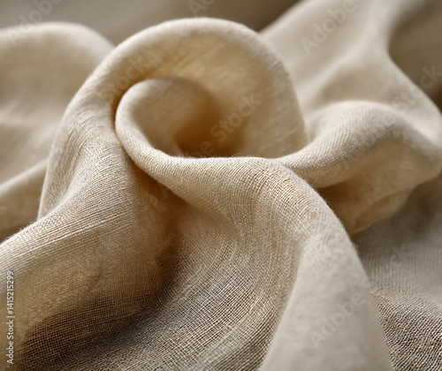 the linen fabric is beige, with subtle folds and creases that give it an elegant look