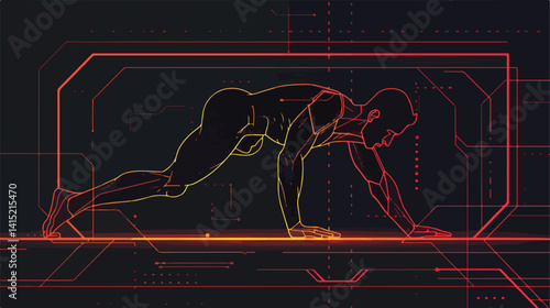 Square Shape Contour Pictogram Man Push Up Exercise Vector Illustration