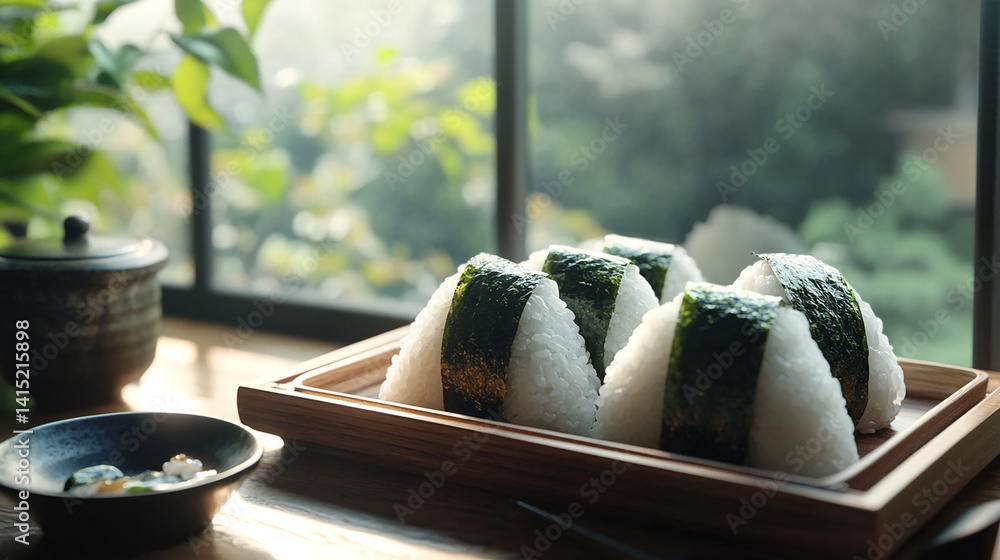 Fluffy rice balls with seaweed wrap