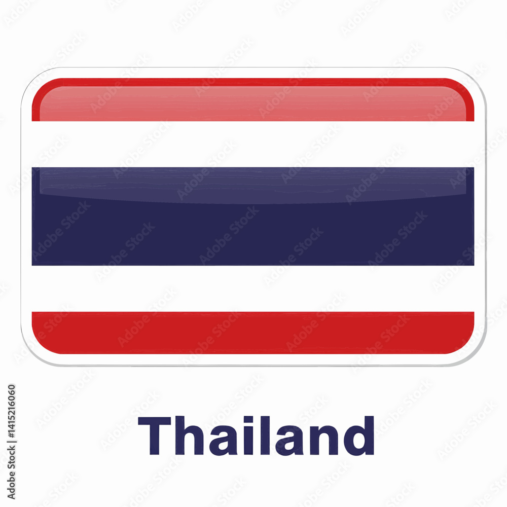 Obraz premium A clear digital illustration of the rectangular flag of thailand. Below the flag, the word 