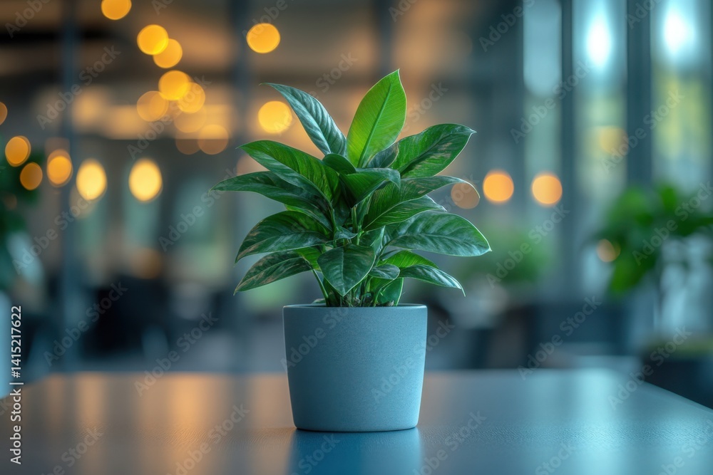 Potted plant brightens a workspace adding a touch of nature to the indoor setting Potted plant brightens a workspace adding a touch of nature to the indoor setting