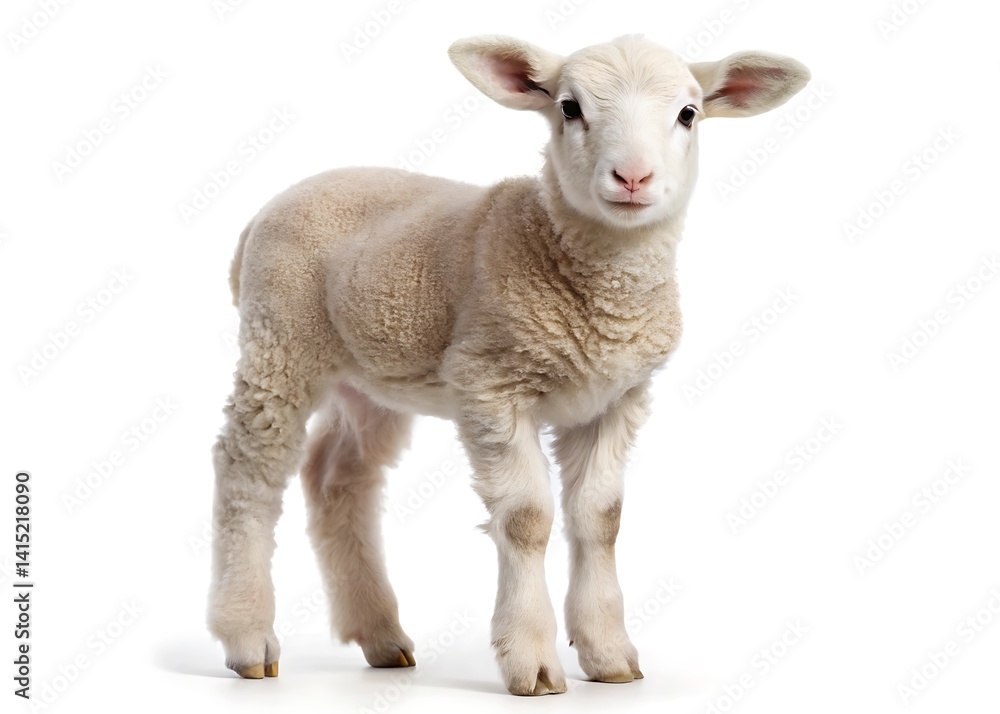 Fototapeta premium a young lamb standing against a white background