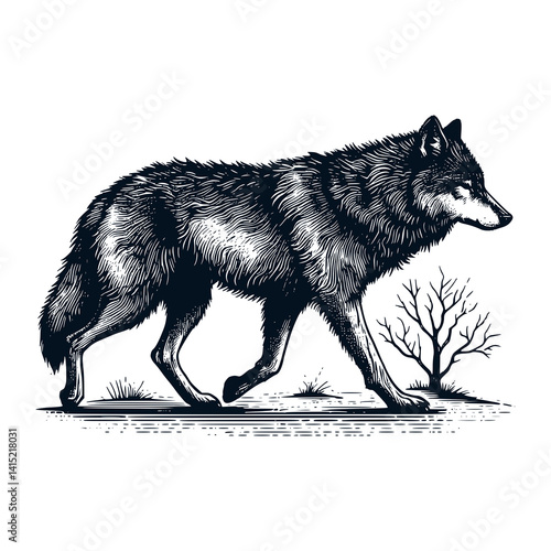 Lonely Wolf Vetor Illustration