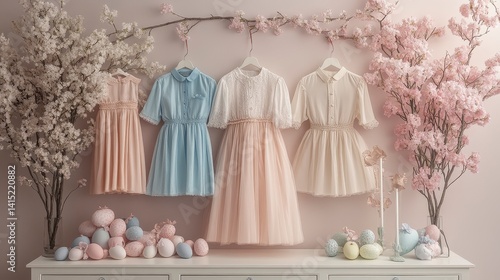 Charming Pastel Dresses Displayed with Floral Decorations
