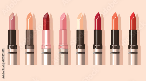 Various Lipstick Colors Collection on Beige Background Close-up Vector Illustration