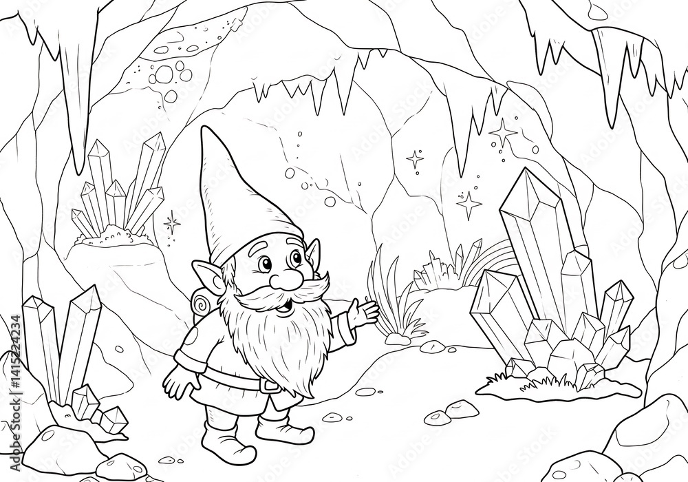Fototapeta premium Whimsical Gnome Illustration in a Black and White Forest Setting