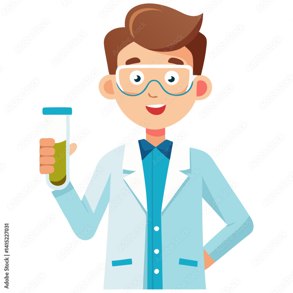 Cartoon Scientist Holding Test Tube – Chemistry and Laboratory Research Illustration Cartoon Scientist Holding Test Tube – Chemistry and Laboratory Research Illustration