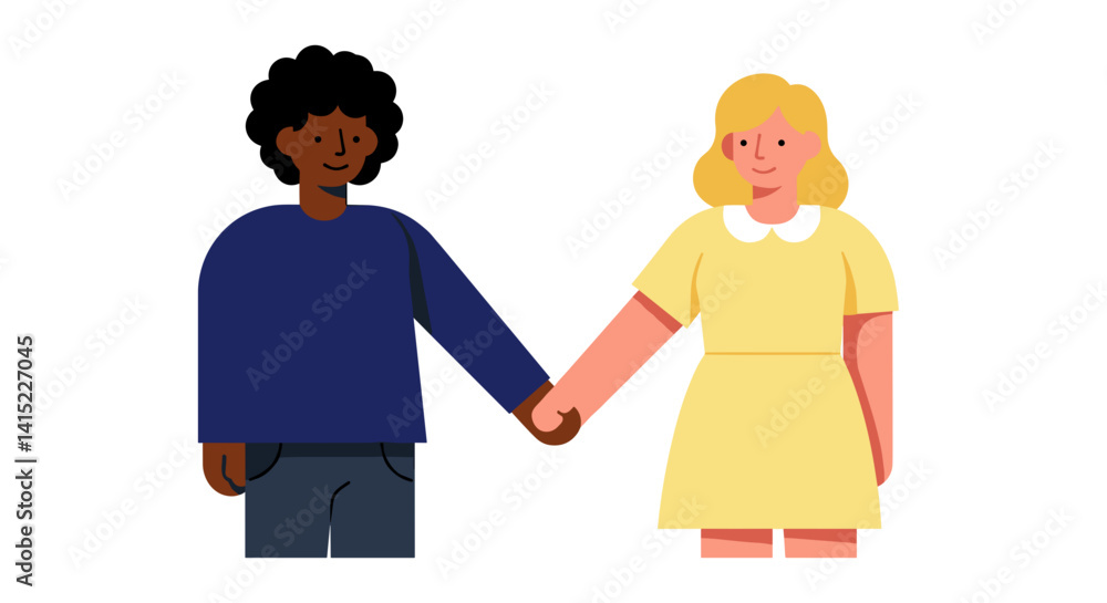 Fototapeta premium Diverse children holding hands in a joyful illustration 
