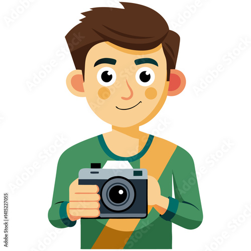 Cartoon Photographer Holding Camera – Photography Hobby and Creative Work Concept