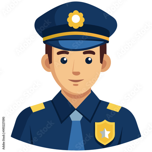 Cartoon Male Police Officer in Uniform with Cap – Law Enforcement Character