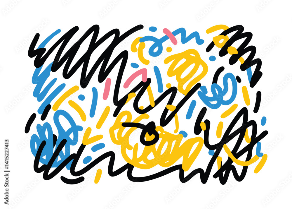 Fototapeta premium Playful Children’s Scribble Doodle Pattern – Colorful Crayon and Marker Style Seamless Background for Kids and Preschool Design