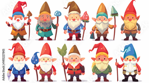 Fantastical Gnome Character Set with Costume and Icons EPS