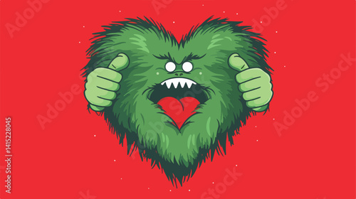 Green Hairy Hands of Creature in Santa Costume Showing - Festive Holiday Concept