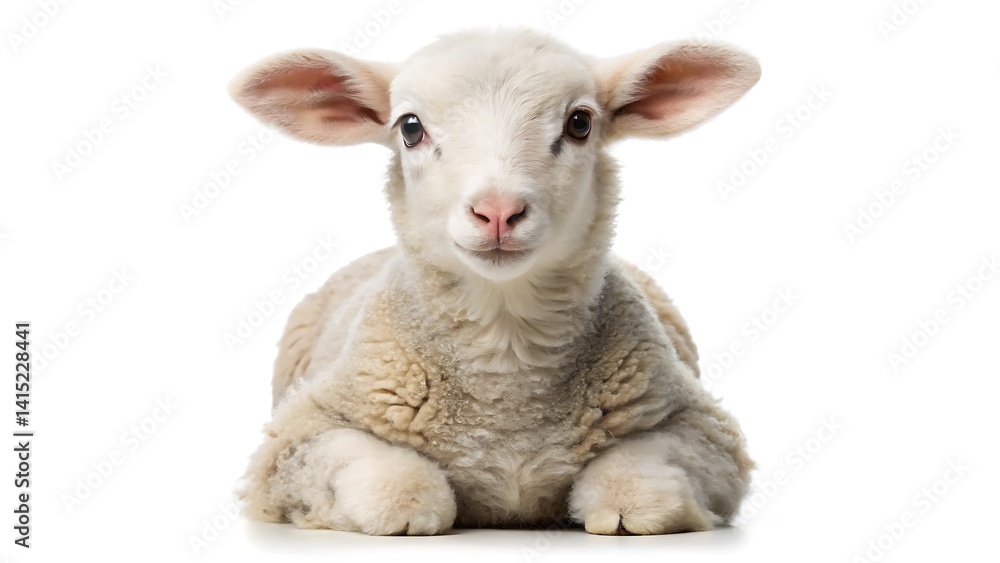 Naklejka premium Young sheep looking at camera isolated on white background