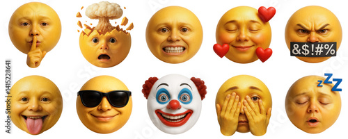 PNG Human emoji faces expressing varied emotions with diverse expressions