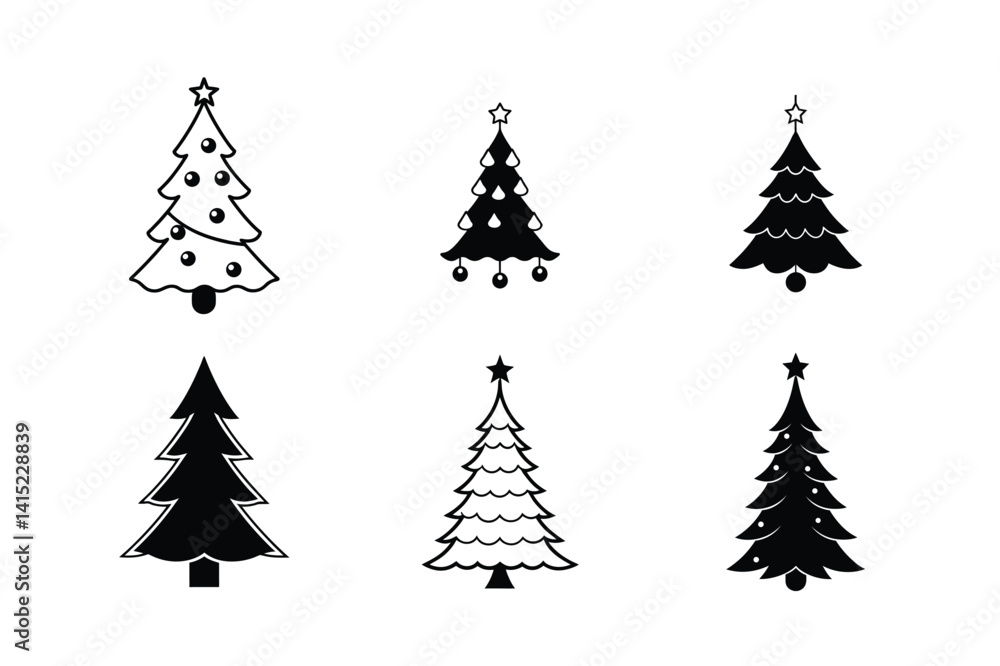 Obraz premium Christmas tree silhouette vector illustration, Set of Christmas tree silhouette