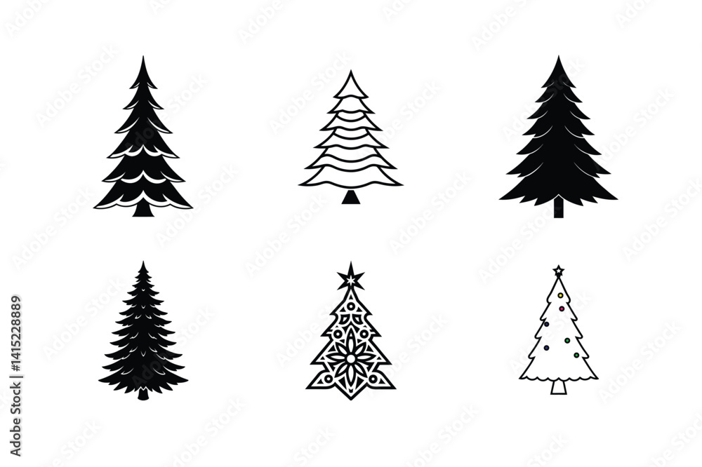 Obraz premium Christmas tree silhouette vector illustration, Set of Christmas tree silhouette