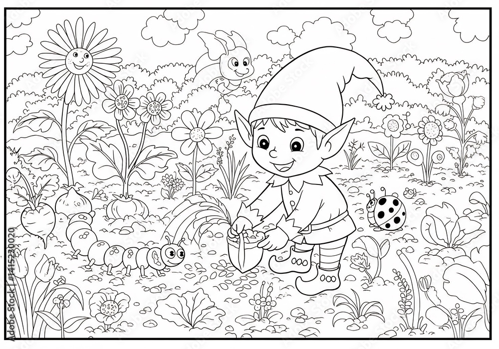 Fototapeta premium Childlike Line Art Illustration in Black and White