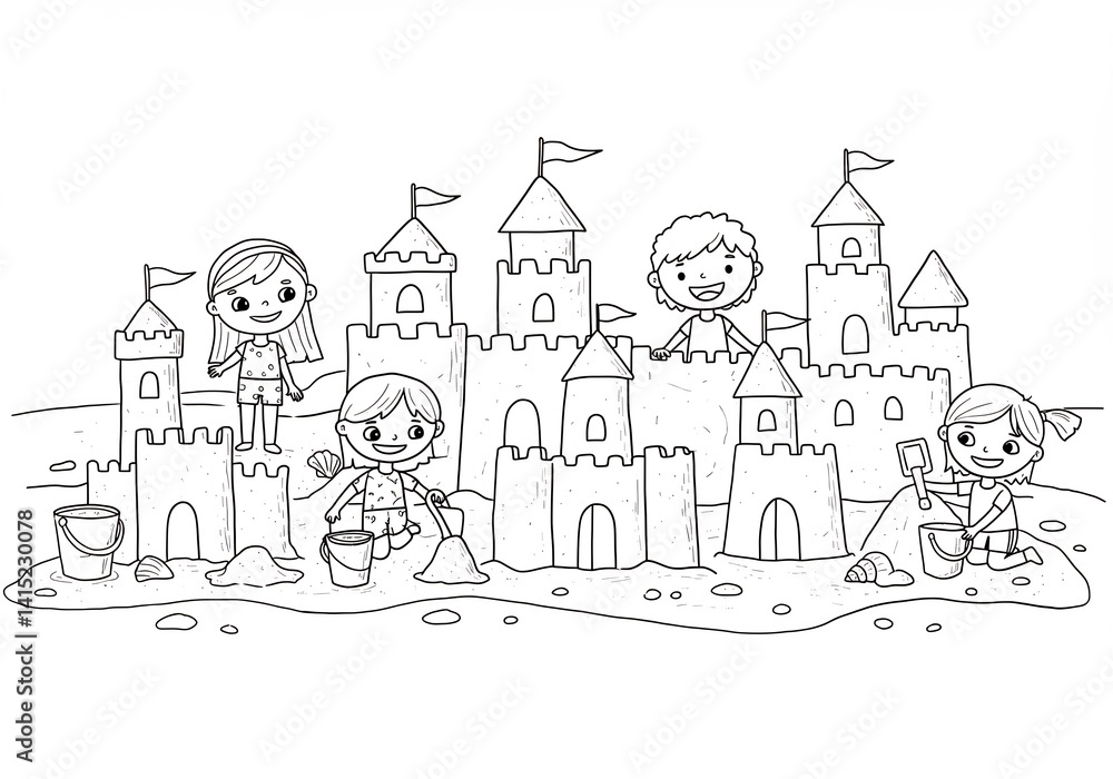 Children Building Sandcastles on a Beach Children Building Sandcastles on a Beach