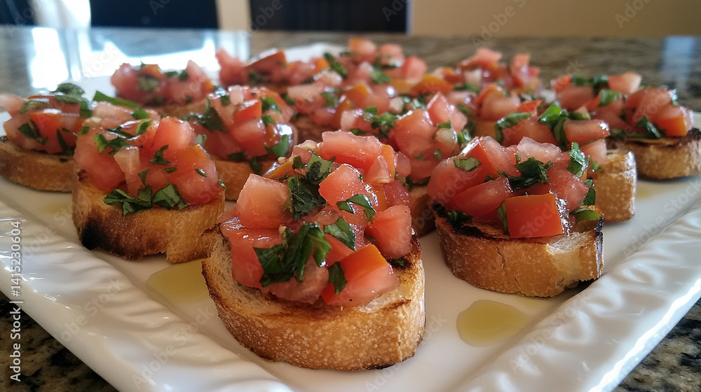 Fresh bruschetta with tomato topping