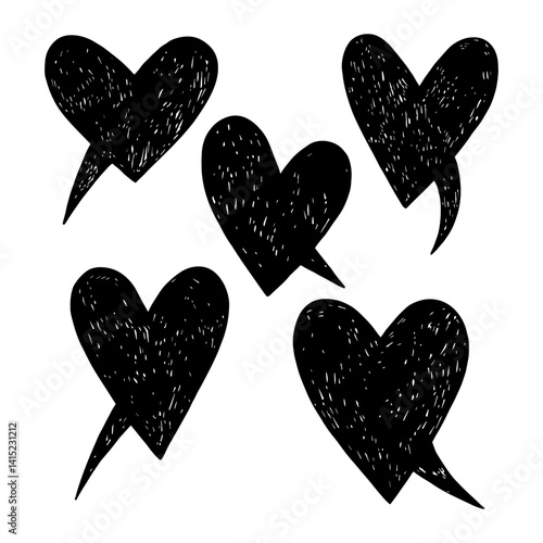 Doodle heart speech bubbles hand drawn vector illustrations isolated on white background silhouettes stencil template
