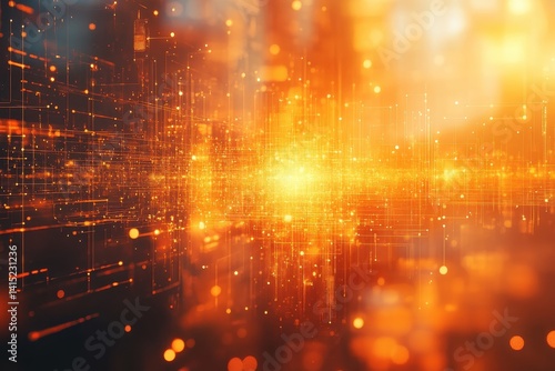 Wallpaper Mural Abstract digital background featuring vibrant orange light trails and glowing particles Torontodigital.ca