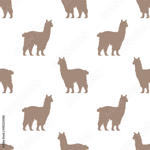 Seamless pattern featuring silhouettes of llamas in a simple design with a neutral color palette. Animal silhouette illustration.
