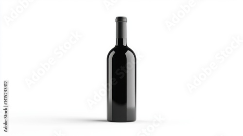 Obraz na płótnie Single black wine bottle on white background, studio shot. w salonie