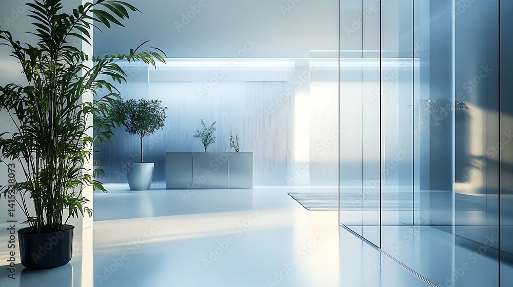 Fototapeta premium Modern, minimalist office interior design featuring clean lines and natural light.