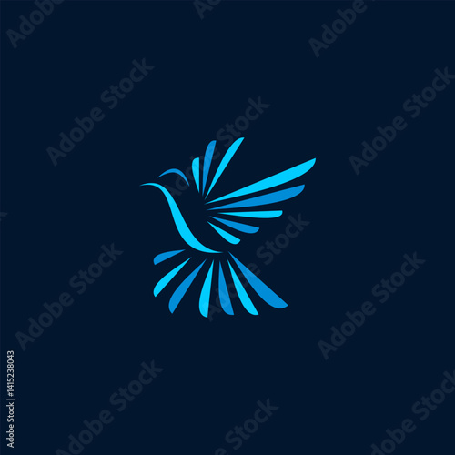Colibri Logo isolated on dark blue background. Design colibri for logo, Simple and clean flat design of the colibri logo template. Suitable for your design need, logo, illustration, animation.