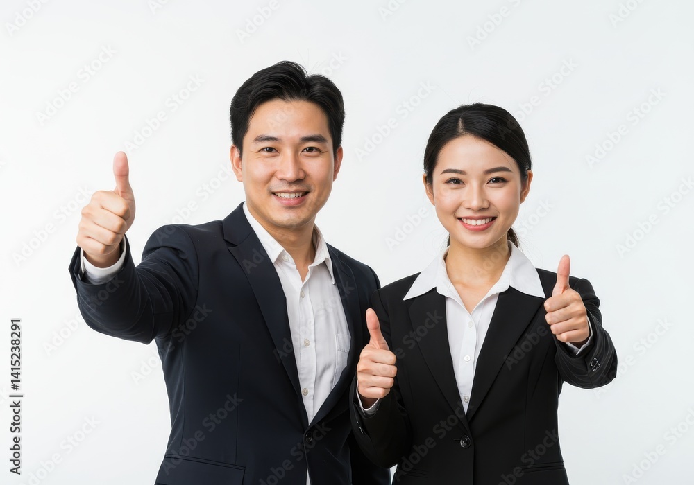 Smiling professionals with thumbs up isolated on white background Smiling professionals with thumbs up isolated on white background