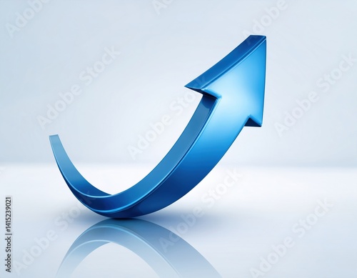 Blue curved arrow on light background symbolizing growth and direction