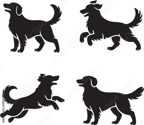 Golden retriever dog collection silhouette vector